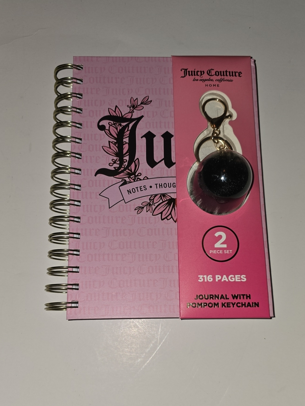 Juicy Couture Pink Journal With Pom Pom Keychain